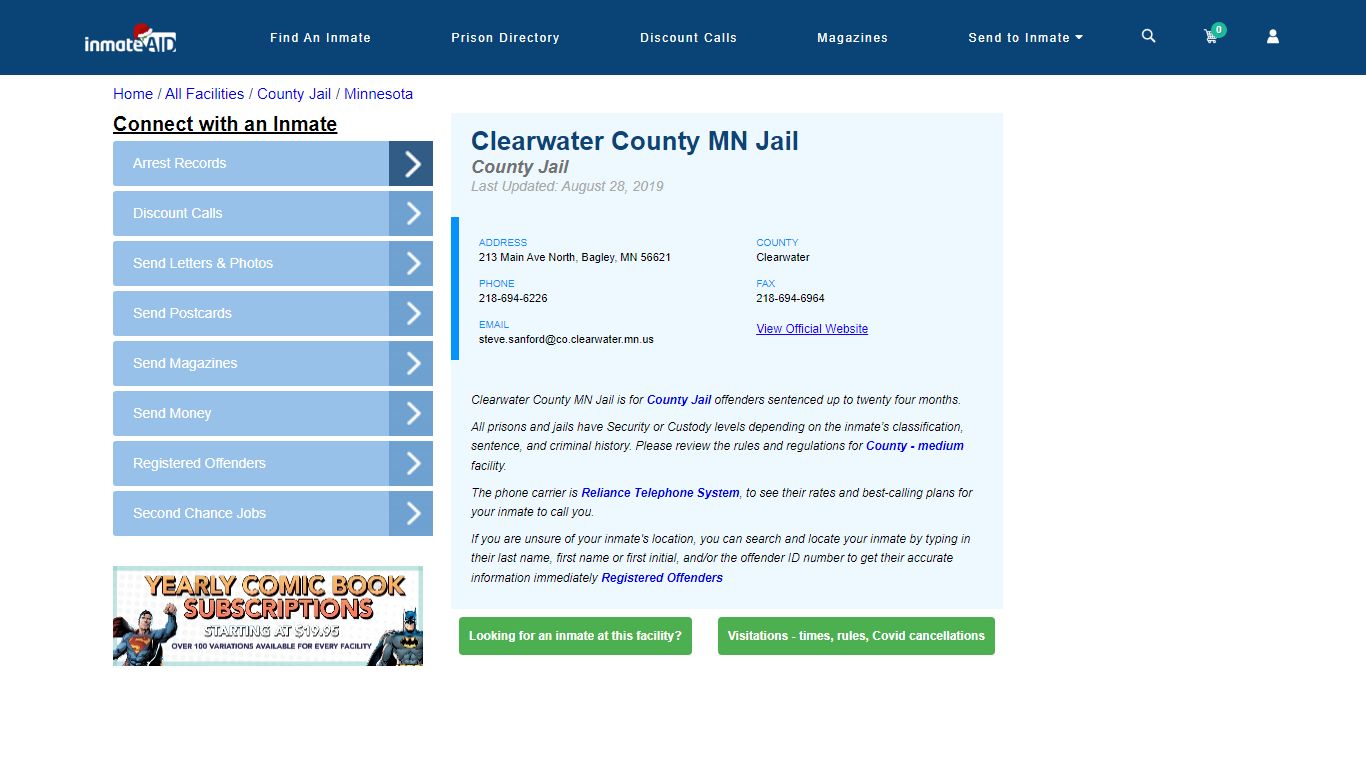 Clearwater County MN Jail - Inmate Locator - Bagley, MN